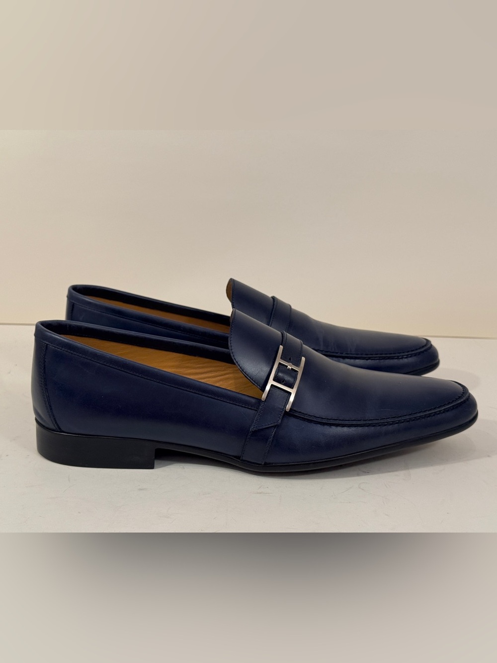 Hermès Men’s US 12 EU 45 Navy Blue Leather H Buckle Loafers NEW Box Dust Bag - Picture 4 of 10